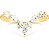 Mameloly Wedding Bands for Women Marquise & Round Shaped Stackable Cubic Zirconia CZ V Shape Curved Engagement Rings for Her Size 3-12