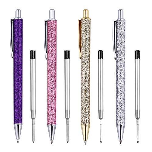 Ballpoint Pens, Retractable Black Ink Pens, (1.00 mm) Medium Point Ball Pen for Office Stationery Pack Of 4 Pens and Refills (Click Pens - 4 Pack)