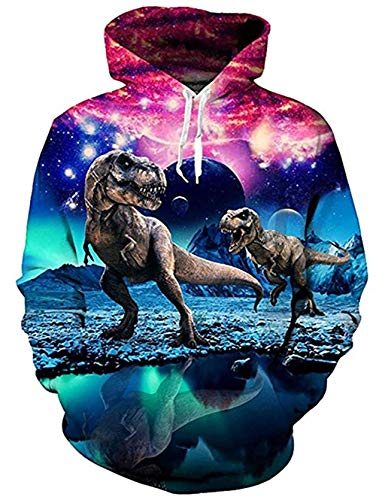 Idgreatim Men 3D Dinosaur Pullover Hooded Sweatshirt Casual Couple Hoodie S