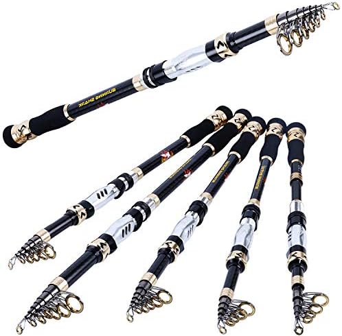 Burning Shark Avengers Fishing Rods, 24-Ton Ultra Lightweight Carbon Fiber Telescopic Fishing Rod, Stainless Steel Guides, Lengthened Hollow Handle,Travel Fishing Rod for Bass, Trout.
