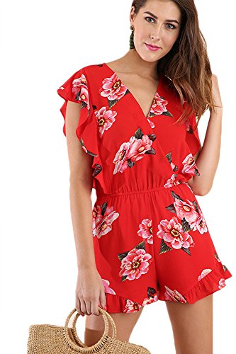 Umgee usa women s floral print ruffled romper red multi…