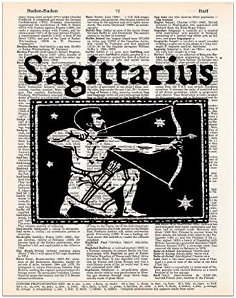Sagittarius, Vintage Astrology, Dictionary Page Art Print, 8x11 UNFRAMED