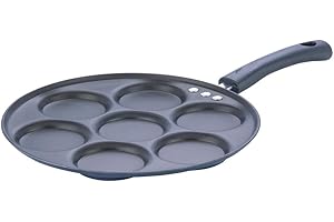 Vinod Zest Aluminium Non Stick Mini Uttapam Pan - 7 Cavaties, 26 cm | 3mm Thick | 3 Layer Coating | Bakelite Handle | Metal S