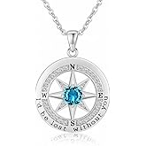 BAUBELLA Compass Necklace for Women Wife Girlfriend Mom Daughter Gifts S925 Sterling Silver Jewelry For Anniversary Rose Gold Gifts For Birthday Christmas Mothers Valentines Day 12 Birthstones