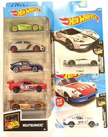 2018 Hot Wheels NIGHTBURNERZ 5 Pack &amp; Bonus: 2018 Hot Wheels Magnus Walker Urban Outlaw Nightburnerz '71 Porsche 911 &amp; Hot Wheels 2017 Nightburnerz '17 Ford GT