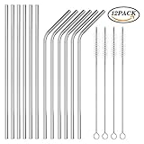 Set of 12 Stainless Steel Straws, VANVENE Metal Drinking Straws Reusable Ultra Long 10.5 inch Straws Fits all 20 30oz Cups Yeti Ozark Trail Rtic Tumblers FDA-Approved (6 Straight + 6 Bent + 4 Brushes)