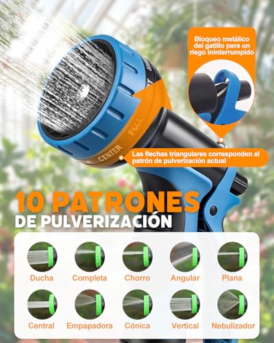 Evviee Manguera Jardin Extensible, Manguera Extensible 30 Metros con 10 Boquillas de Patrón de Pulverización Conector de Latón Tela 3750D Manguera, Adaptadores de 1/2" y 3/4" para Jardinería