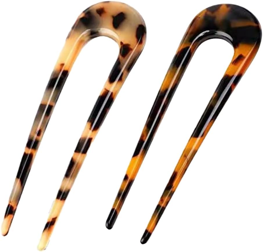 PREMJCROY 2 Pcs U Shaped Hair Pins Tortoise Shell French Style 2 Prong Updo