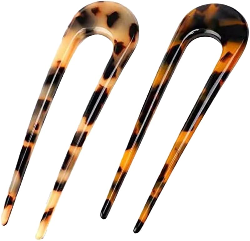 PREMJCROY 2 Pcs U Shaped Hair Pins Tortoise Shell French Style 2 Prong Updo
