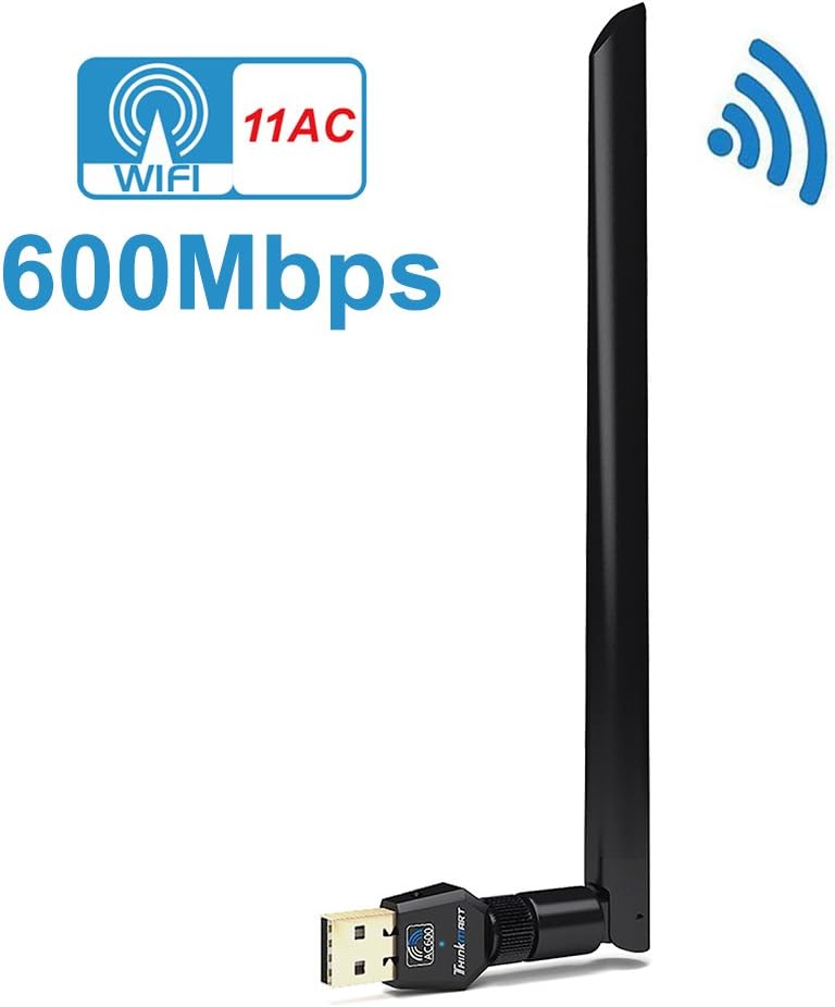 Thinkmart USB WiFi Adapter, 600Mbps 802.11ac Dual Band Wireless USB Adapter, 2.4G/5G Wireless Network Adapter with 5dBi Antenna for Desktop Laptop Win10/8.1/8/7/XP Mac OS10.4-10.13 …
