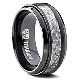 Metal Masters Co. 9MM Black Titanium Men's Wedding Band Ring with Wide Gray Carbon Fiber Inlay, Comfort Fit Size 12