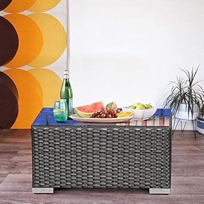 Patio Side Table Rattan Coffee Table Black PE Wicker with Glass Top Patio Sofa End Table Party Tables Side Wicker Table 51Jlggt7j8L