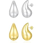 Apsvo Chunky 14K Gold Plated Hoop Earrings for Women, Lightweight Waterdrop Hollow Open Hoops, Hypoallergenic Dupes Earrings