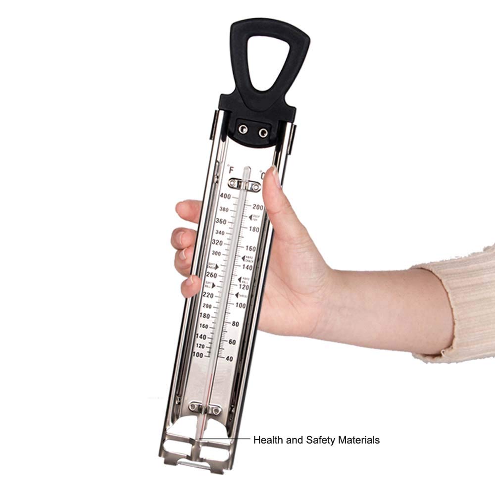 Candy Thermometer Deep Fry/Jam/Sugar/Syrup/Jelly Thermometer with Hanging Hook & Pot Clip Stainless Steel Cooking Food Thermometer Quick Reference Temperature Guide,Black - Image 4