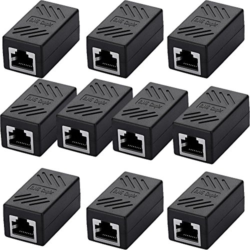 SIENOC RJ45 Ethernet Cable In-line Shielded RJ45 Coupler, Female to Female - Black (10 packs of RJ45 Coupler)