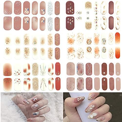 Nail Stickers, Set of 6, Different Patterns, Nail Art, Hand Nails, 3D Feeling, Hand Nail Art, Gel Nails, Just Stick On, Popular, Cute, Fashionable, Nail Accessory, Women’s, File Included (A)