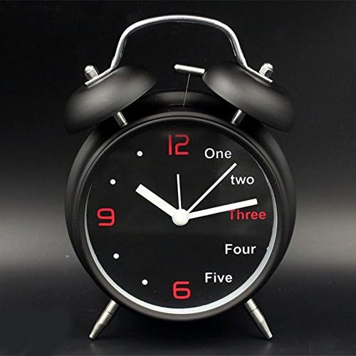 Hineway Twin Bell Alarm Clock Desk Table Loud Clock Metal Framed with Backlight Battery Operated (Black, 4'')