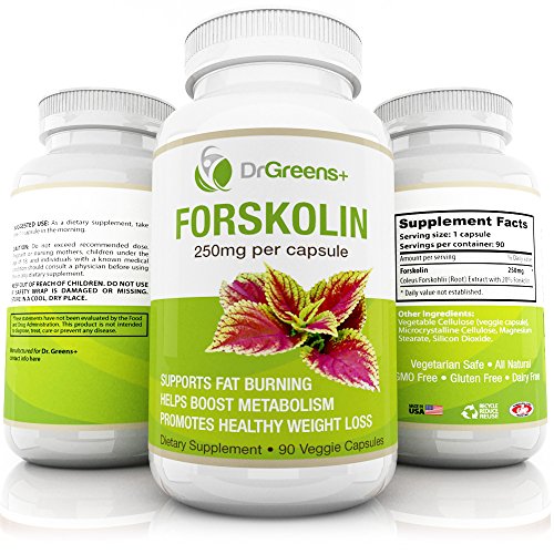 Best 100% Pure Forskolin Extract By DrGreen’s, Fast Weight Loss Supplement, 250mg Per Cap-sule, 90 Veggie Capsules, Coleus Forskohlii Extract For Men & Women, Metabolism Booster & Extreme Fat Burner