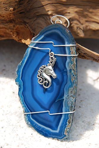 Custom Handmade Agate Slice Ornament with a Silver Unicorn Charm - Choose Your Agate Slice Color: - Aqua, Pink, Purple, Blue, or Natural