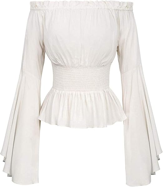 ANGEELEE Women's Shirt Halloween Retro Bell Sleeve Top Shirt-White L/XL: Amazon.co.uk: Sports 