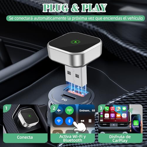 YOUKOYI Adaptador CarPlay inalámbrico 2026 Actualiza CarPlay por Cable a inalámbrico, diseño Mini USB para Coches con Apple CarPlay por Cable Integrado, Plug and Play