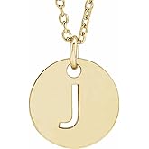 Sonia Jewels Solid 14k Yellow Gold Alphabet Initial Letter J Charm Pendant Chain Necklace Adjustable 16" to 18" (10mm)