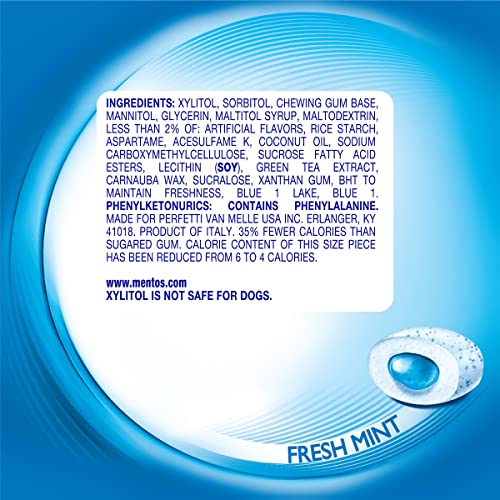 MENTOS PURE FRESH SUGAR-FREE CHEWING GUM WITH XYLITOL, FRESH MINT, IN A RECYCLABLE 90% PAPERBOARD BOTTLE, 80 PIECE (PACK OF 1)