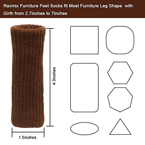 Chair Leg Socks, Ravmix 32PCS Knitted Elastic Non-Slip Rubber Strips Furniture Socks Covers Set Chair Leg Floor Protectors, Fit Square & Round Furniture Feet Girth from 2.7'' to 7'', Chocolate Brown - Thumbnail 2