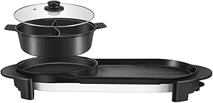 VOGOUS Portable Electric Grill and Hot Pot 2 in 1 Mufti-functional Electric Indoor Grill Hot Pot and Steamer Large Capacity Household Non-Stick Pan Electric Cooker with 5 Temperature Adjustments Suitable for 1-8 People (110V)