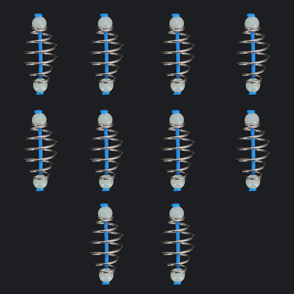 10Pcs Fishing Feeder, Cage Feeder Fishing Method Feeders Luminous Fishing Quick Release Method Feeder and Moulds for Carp Fishing, Middle - Luminous Beads Blue Core