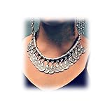 Boosic Tribal Retro Silver Tone Coin Tassel Bib Choker Boho Necklace Gypsy Jewelry For Women