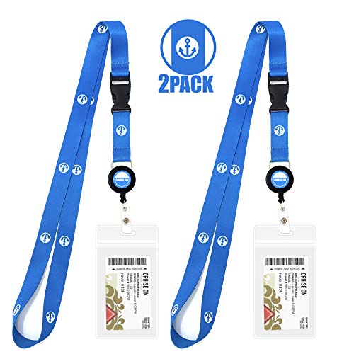 Cruise Lanyard & Key Card Holder [2-Pack] Retractable Reel & Detachable Waterproof ID Holder (Blue Anchor Design)