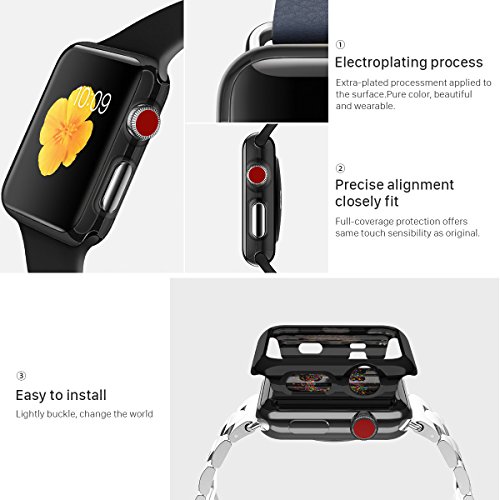 HOCO PC Protective Case for Apple Watch iWatch Series 2 / Series 3 Plating Cover Shell Bumper Case Black-42mm - Thumbnail 3