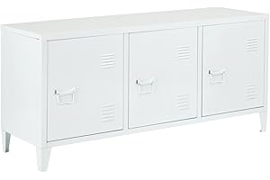 FURNITURER HouseinBox Office File Storage Metal Cabinet 3 Door Cupboard Locker Organizer Console Stand 3-in-1,Black (White)