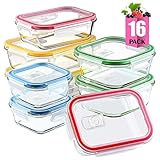[16 Pieces] Glass Meal Prep Containers Glass-Food Storage Containers with Lids-Meal Prep Food Prep Containers-Glass Storage Containers with Lids-Glass Lunch Containers