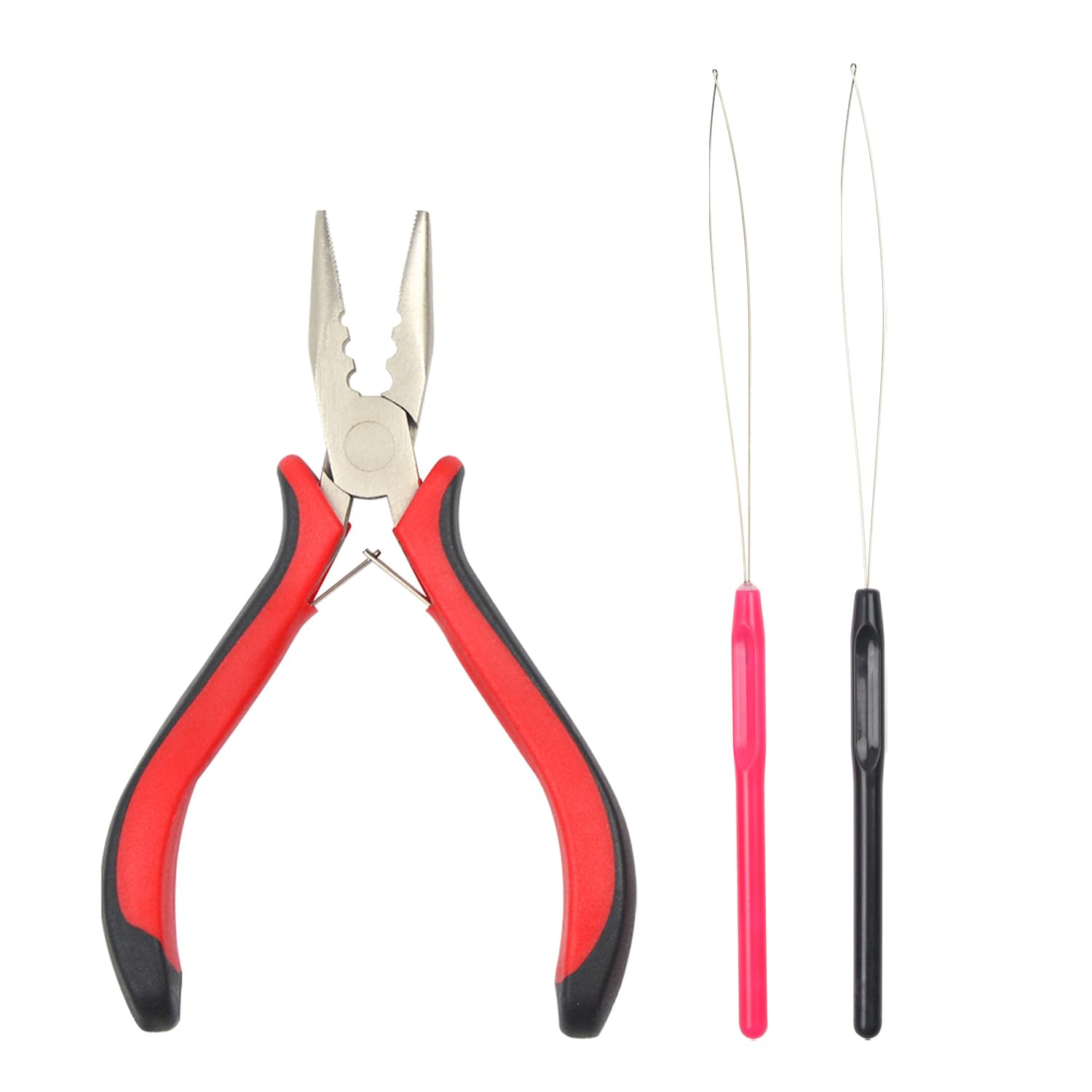 3 Pcs Hair Extension Pliers Tools 3-Hole Hair Pliers Kit with Loop Needle Threader Pulling for Micro Rings Nano Beads Opener and Removal — image 1