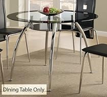 Contemporary Dining Table w/Glass Table Top and Chrome Base by Poundex