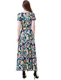 Aphratti - Maxi vestido de verano para mujer, manga corta, estampado floral vintage, cuello en V