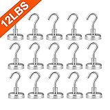 12LB Magnetic Hooks, Heavy Duty Magnet Hook with Strong Neodymium Magnet Hook for Home, Kitchen, Workplace, Office and Garage - 15 Pieces (12-LB)
