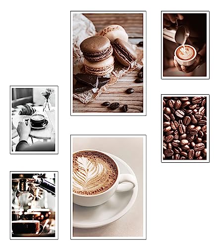 Set 6 cuadros base madera Decoración Salón Modernos, Dormitorios, Habitación, Cocina, Café con colgadores metálicos, (2x 38 x 29 cm ; 4x 29 x 20 cm)