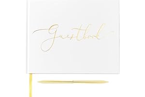TRULIVA Wedding Guest Book with Pen, Sign in Guest Book for Wedding Reception, 9"x7", Hardcover, Gold Foil Guestbook (Lined, Guestbook and Ballpoint Pen)