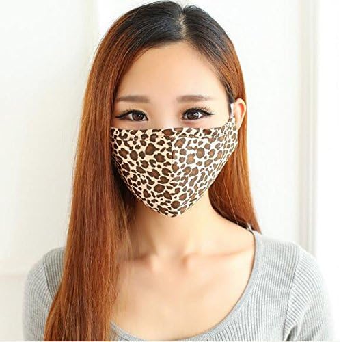 [ Pack-2 ]JELLYEA Unisex Reusable Leopard Pattern Anti-Dust Anti-Smoke Anti-Solid Anti-Virus Earloop Face Mouth Mask,Brown
