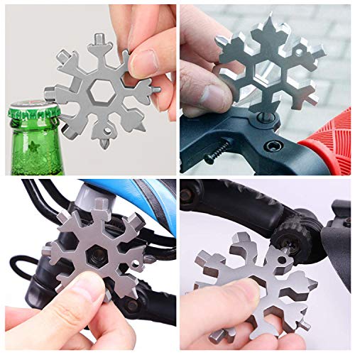 ATHLERIA 18-in-1 Snowflake Multi Tool Set - Stainless Steel Multitool Kit with Credit Card Tool, Carabiner - Pocket Multifunctional Gadgets for Outdoor Camping (Silver)
