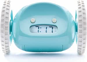 Clocky Alarm Clock on Wheels (Original) | Extra Loud for Heavy Sleeper (Adult or Kid Bed-Room Robot Clockie) Funny, Rolling, Run-Away, Moving, Jumping (Blue)
