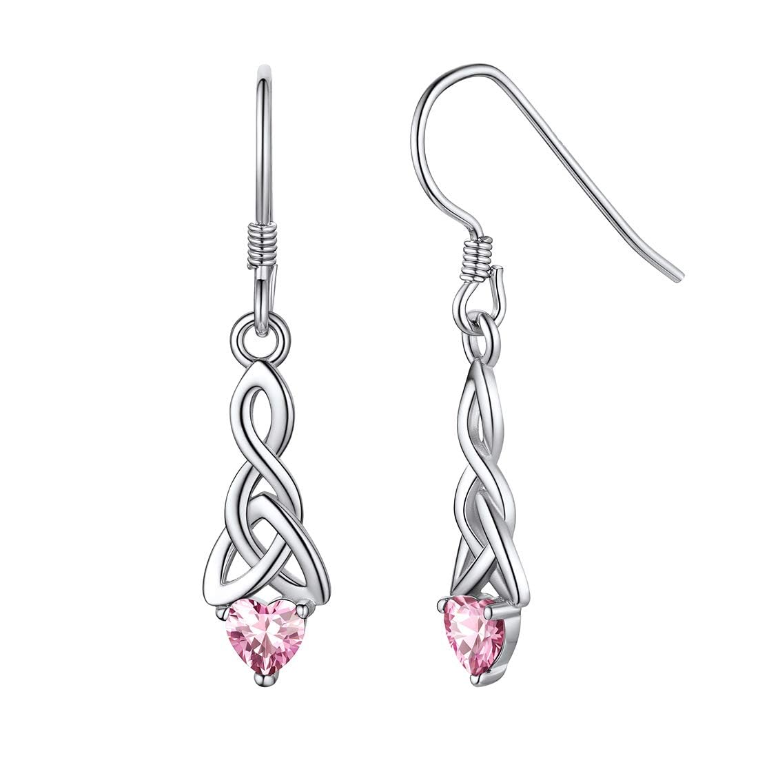 ChicSilver Earrings Silver October Birthstone Pink Heart Earring Hook 925 Sterling Silver Tourmaline Cubic Zirconia Jewellery for Females