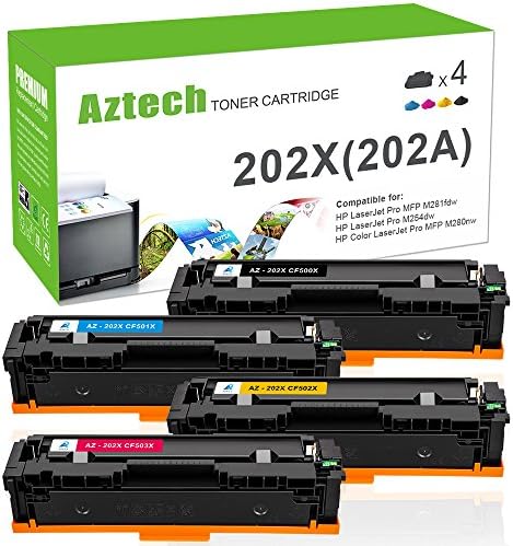 Aztech 4Pack Compatible for HP 202A 202X CF500X Toner Cartridge for HP LaserJet Pro MFP M281fdw MFP M280nw, HP LaserJet Pro M254 M254dw M254dn M254nw MFP M280 M281 M281cdw M281dw M281fdn Ink Printer