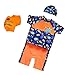 Floating Swimsuits for Kids Toddlers, Orange and Blue Color with Swimming Cap and Inflatable Arm Ring
