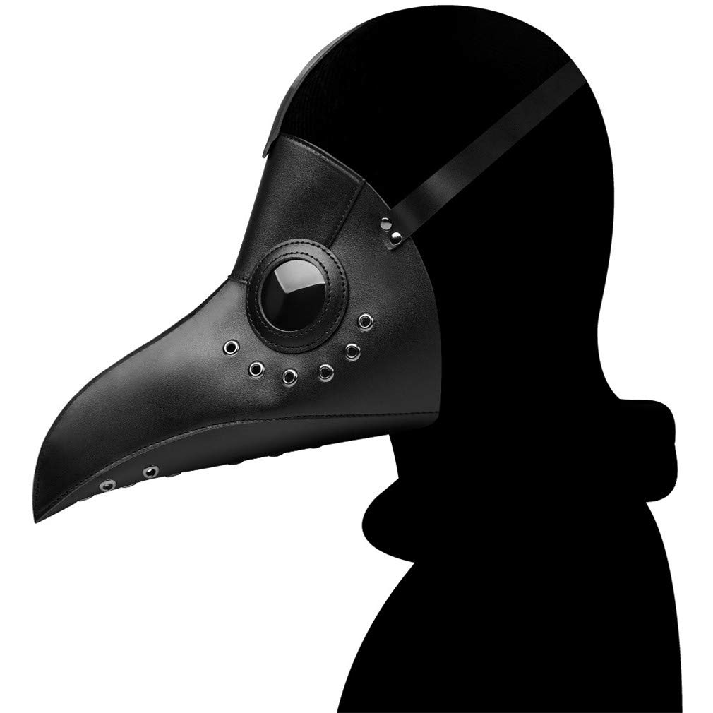 Ulalaza Plague Doctor Mask PU Leather Long Nose Bird Beak Steampunk Halloween Cosplay Party Props Costume (style2-black)