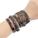 YUEAON multi-style leather cord bracelets handmade leather cuff with adjustable rope unisex ,5pcs