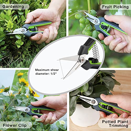 WORKPRO 2 Packs Pruning Shears, 6.5” Gardening Scissors Snips Clippers with Precision Blades, Hand Pruner Set with Sheath